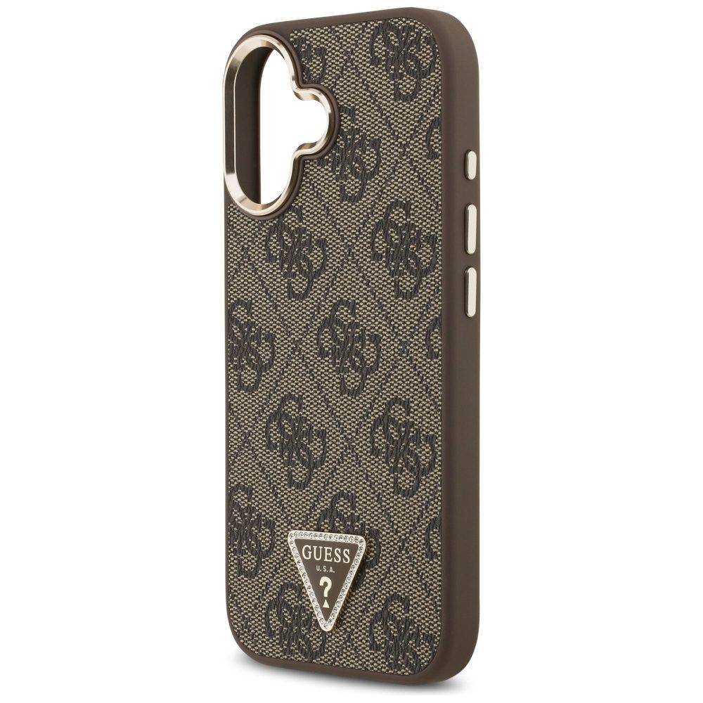 Guess Case Magsafe 4G PU Leather Case With Triangle Logo And Gold Metal Camera Frame For iPhone 17 Black