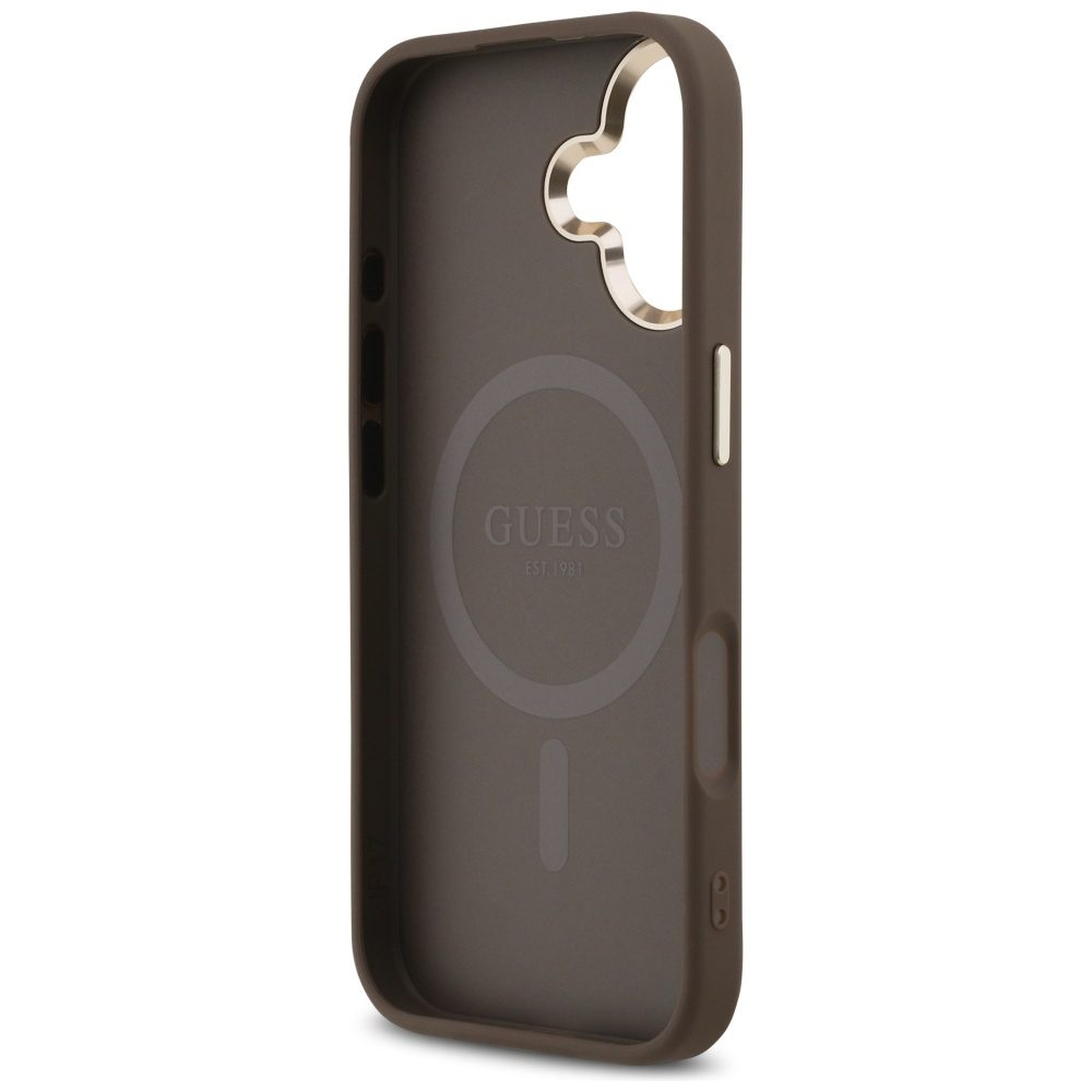 Guess Case Magsafe 4G PU Leather Case With Triangle Logo And Gold Metal Camera Frame For iPhone 17 Black