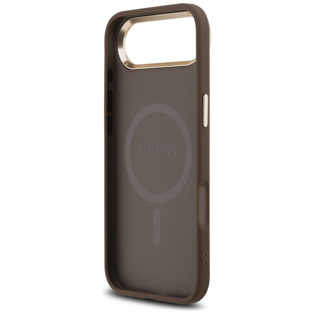 Guess Case Magsafe 4G PU Leather Case With Triangle Logo And Gold Metal Camera Frame For iPhone 17 Air Black