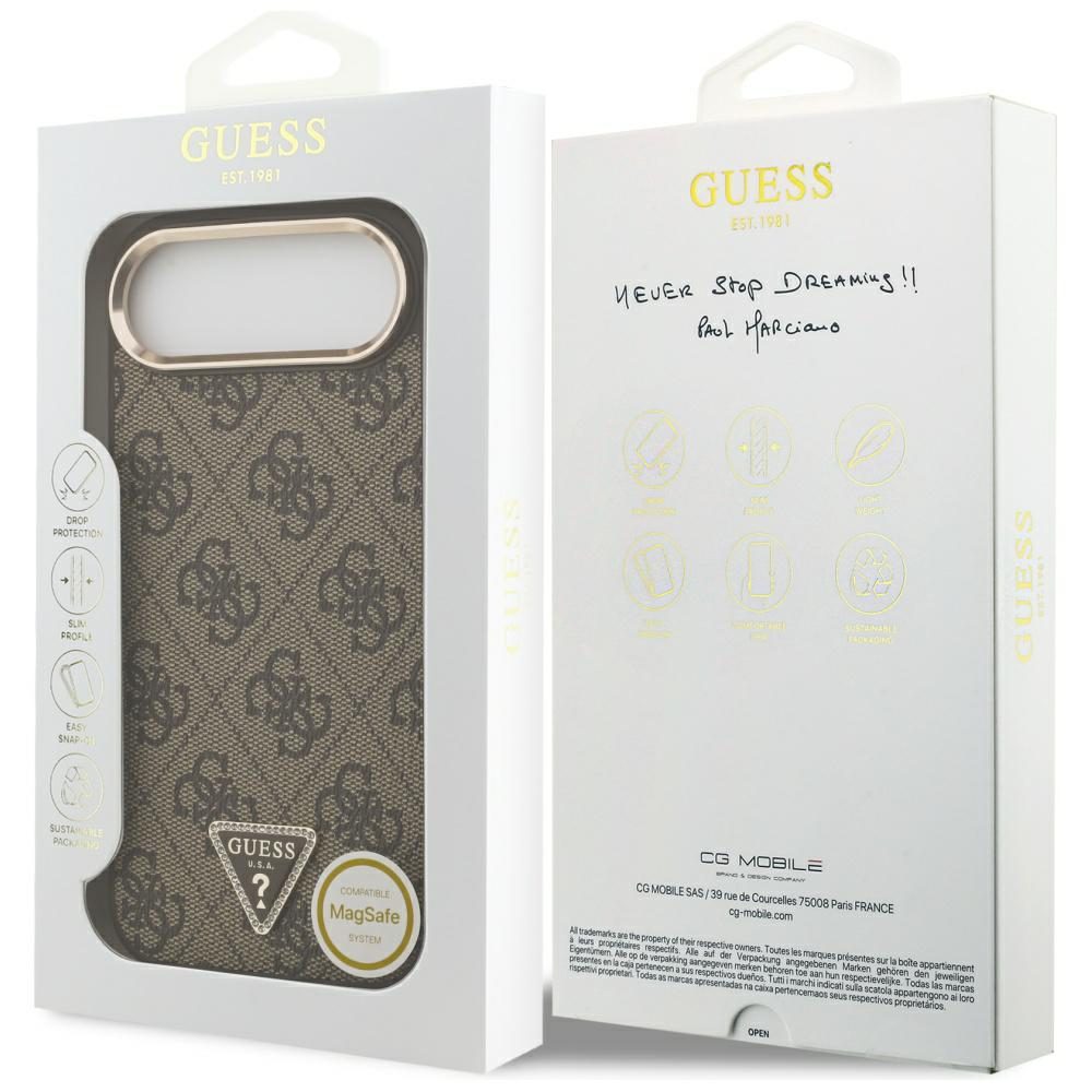 Guess Case Magsafe 4G PU Leather Case With Triangle Logo And Gold Metal Camera Frame For iPhone 17 Air Black