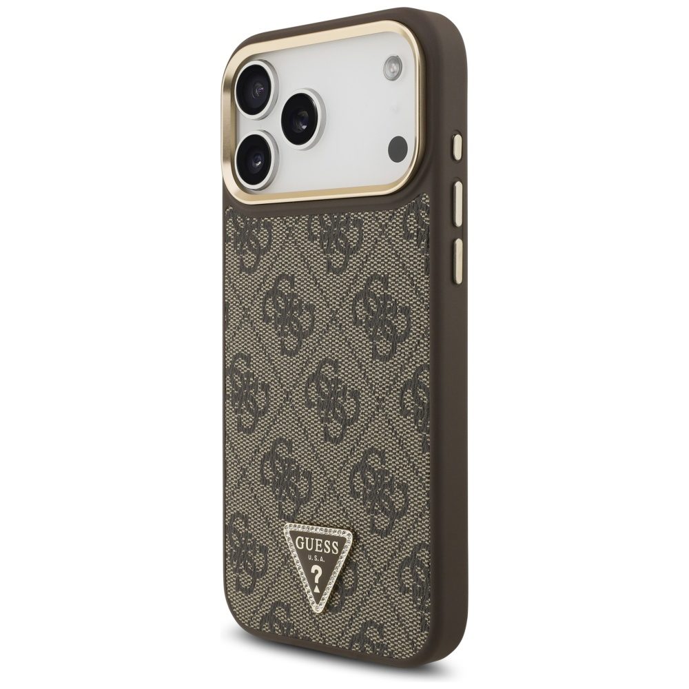 473396_oryg Guess Case Magsafe 4G PU Leather Case With Triangle Logo And Gold Metal Camera Frame For iPhone 17 Pro Max Black