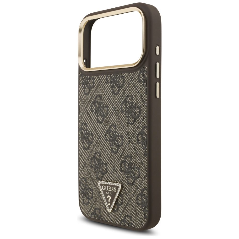 473400_oryg Guess Case Magsafe 4G PU Leather Case With Triangle Logo And Gold Metal Camera Frame For iPhone 17 Pro Max Black