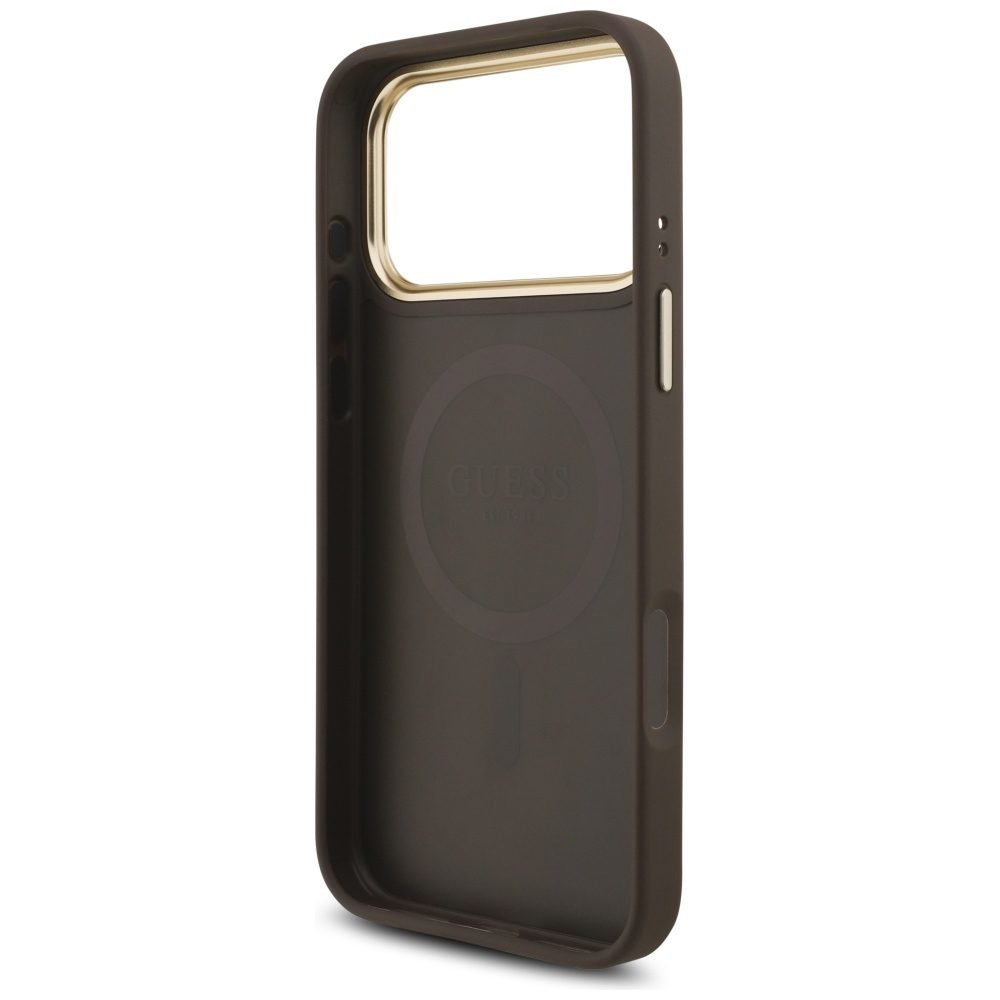 473401_oryg Guess Case Magsafe 4G PU Leather Case With Triangle Logo And Gold Metal Camera Frame For iPhone 17 Pro Max Black