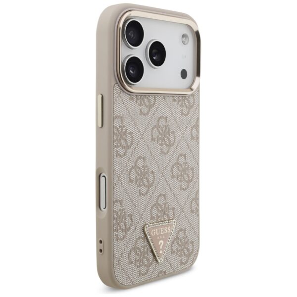 Guess Case Magsafe 4G PU Leather Case With Triangle Logo And Gold Metal Camera Frame For iPhone 17 Pro Pink