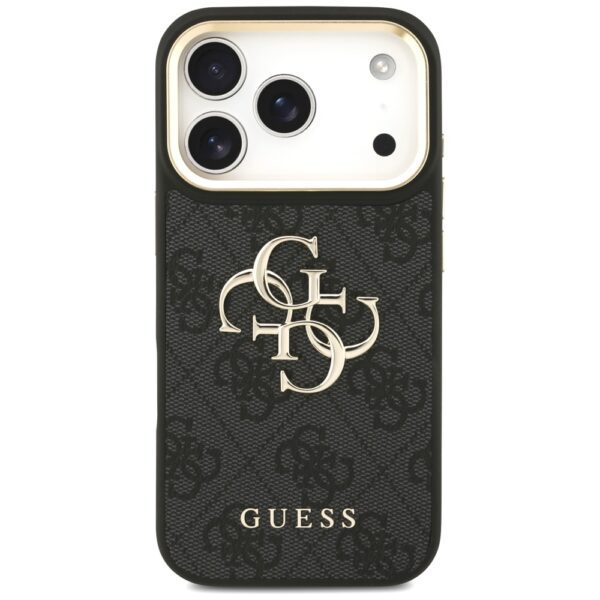 Guess Case 4G PU Leather Case Big 4G And Classic Logo With Big 4G PU Nylon Strap And Metal Camera And Buttons For iPhone 17 Pro Black