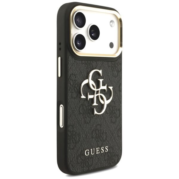 Guess Case 4G PU Leather Case Big 4G And Classic Logo With Big 4G PU Nylon Strap And Metal Camera And Buttons For iPhone 17 Pro Black
