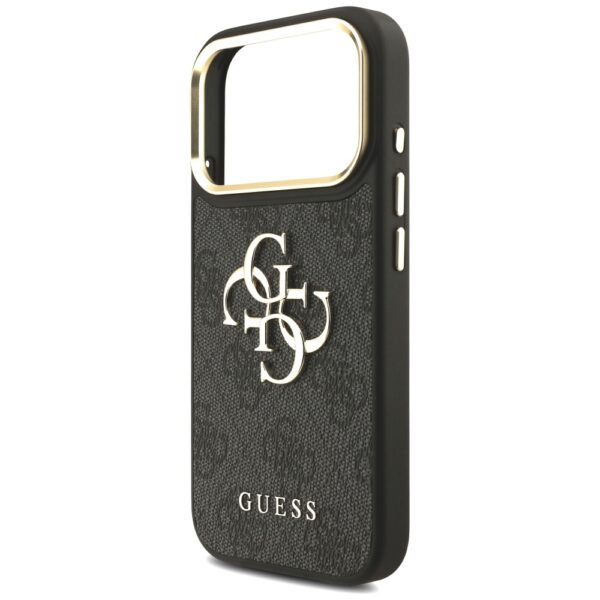 Guess Case 4G PU Leather Case Big 4G And Classic Logo With Big 4G PU Nylon Strap And Metal Camera And Buttons For iPhone 17 Pro Black