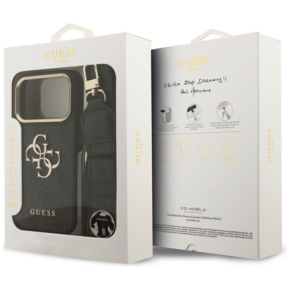 473467_oryg Guess Case 4G PU Leather Case Big 4G And Classic Logo With Big 4G PU Nylon Strap And Metal Camera And Buttons For iPhone 17 Pro Black