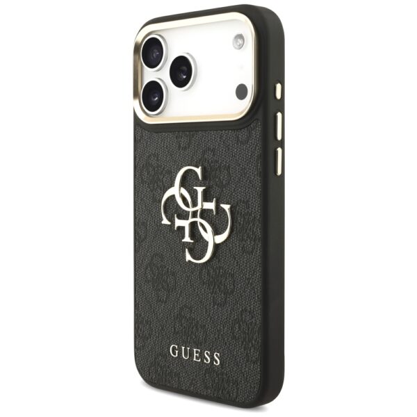 Guess Case 4G PU Leather Case Big 4G And Classic Logo With Big 4G PU Nylon Strap And Metal Camera And Buttons For iPhone 17 Pro Max Black