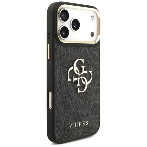 Guess Case 4G PU Leather Case Big 4G And Classic Logo With Big 4G PU Nylon Strap And Metal Camera And Buttons For iPhone 17 Pro Max Black