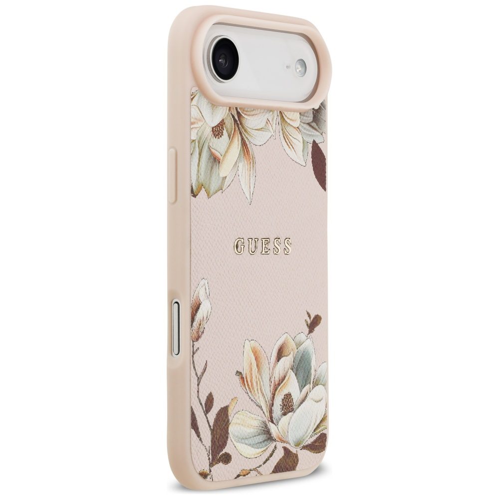 Guess Case Magsafe Grained PU Case With Printed Flower Pattern For iPhone 17 Air Pink