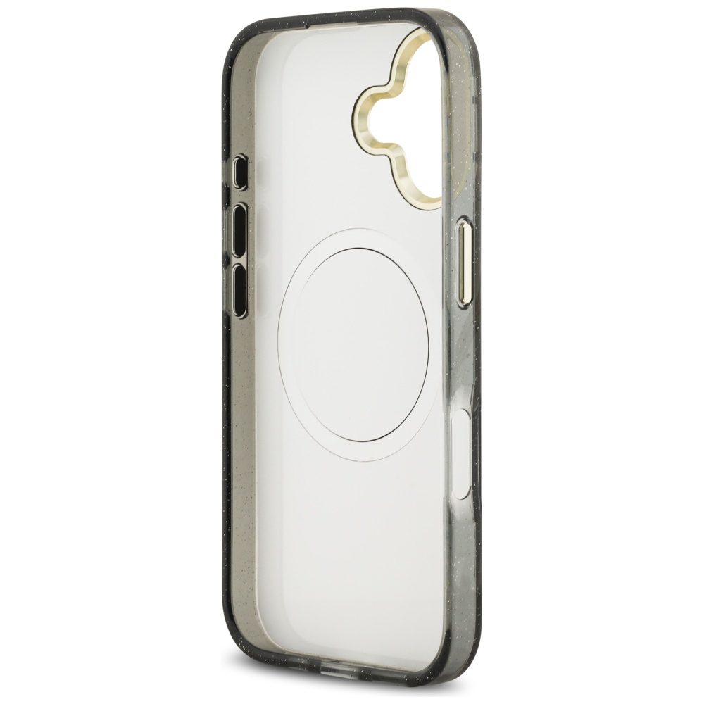 473514_oryg Guess Case Magsafe IML Case Glitter Flowers And Triangle With Metal Camera Frame And Buttons For iPhone 17 Black