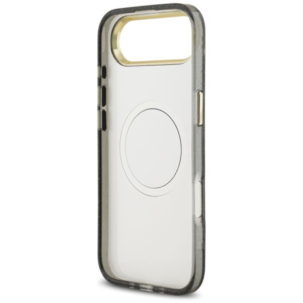 Guess Case Magsafe IML Case Glitter Flowers And Triangle With Metal Camera Frame And Buttons For iPhone 17 Air Black