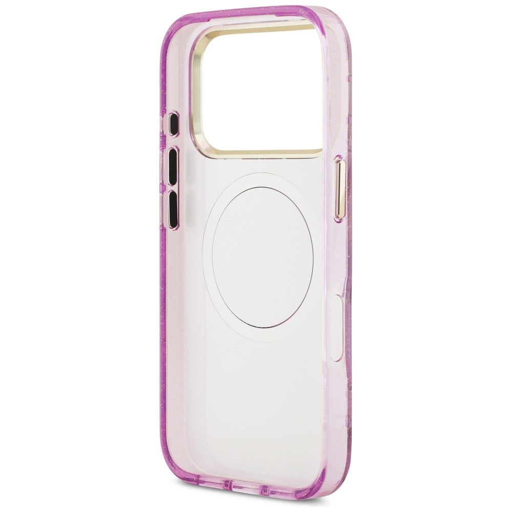 473538_oryg Guess Case Magsafe IML Case Glitter Flowers And Triangle With Metal Camera Frame And Buttons For iPhone 17 Pro PUrple