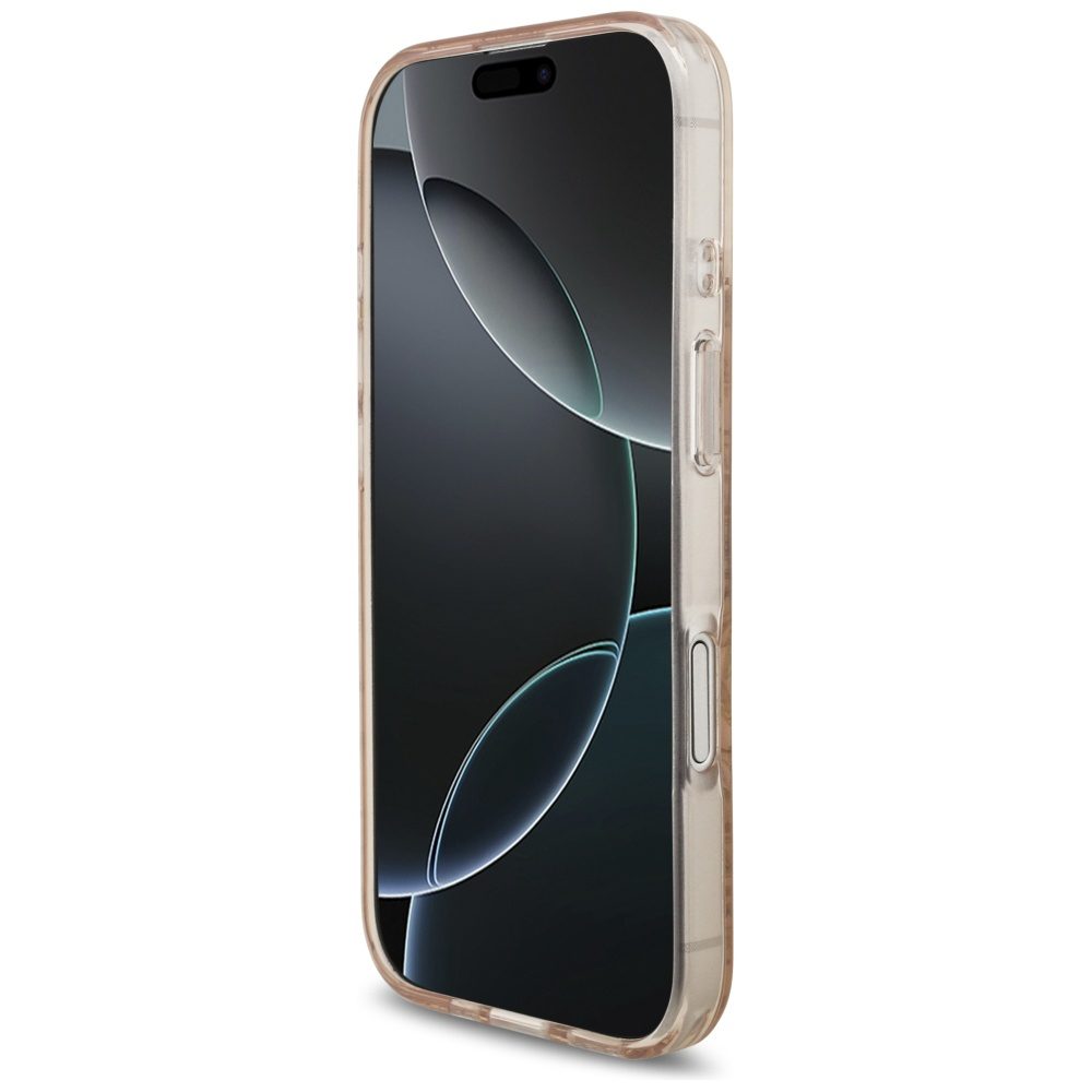 Guess Case Magsafe IML Case Flowers Electroplated Allover With Beads Strap For iPhone 17 Pink