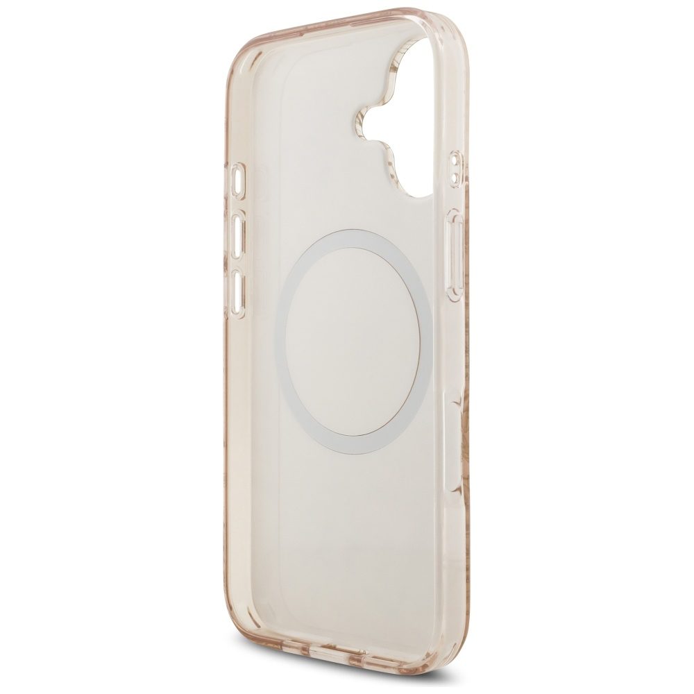 Guess Case Magsafe IML Case Flowers Electroplated Allover With Beads Strap For iPhone 17 Pink