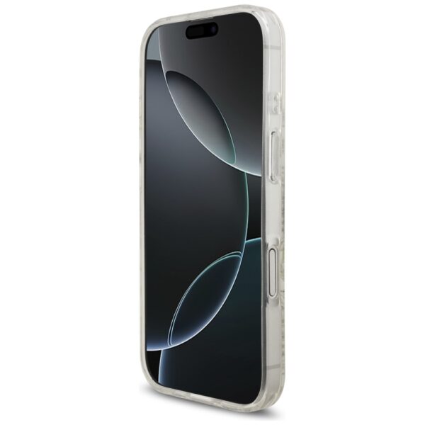 Guess Case Magsafe IML Case Flowers Electroplated Allover With Beads Strap For iPhone 17 White