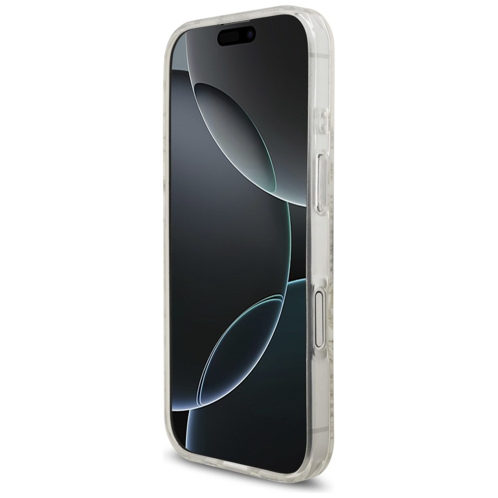 Guess Case Magsafe IML Case Flowers Electroplated Allover With Beads Strap For iPhone 17 White