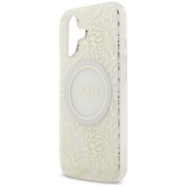 Guess Case Magsafe IML Case Flowers Electroplated Allover With Beads Strap For iPhone 17 White