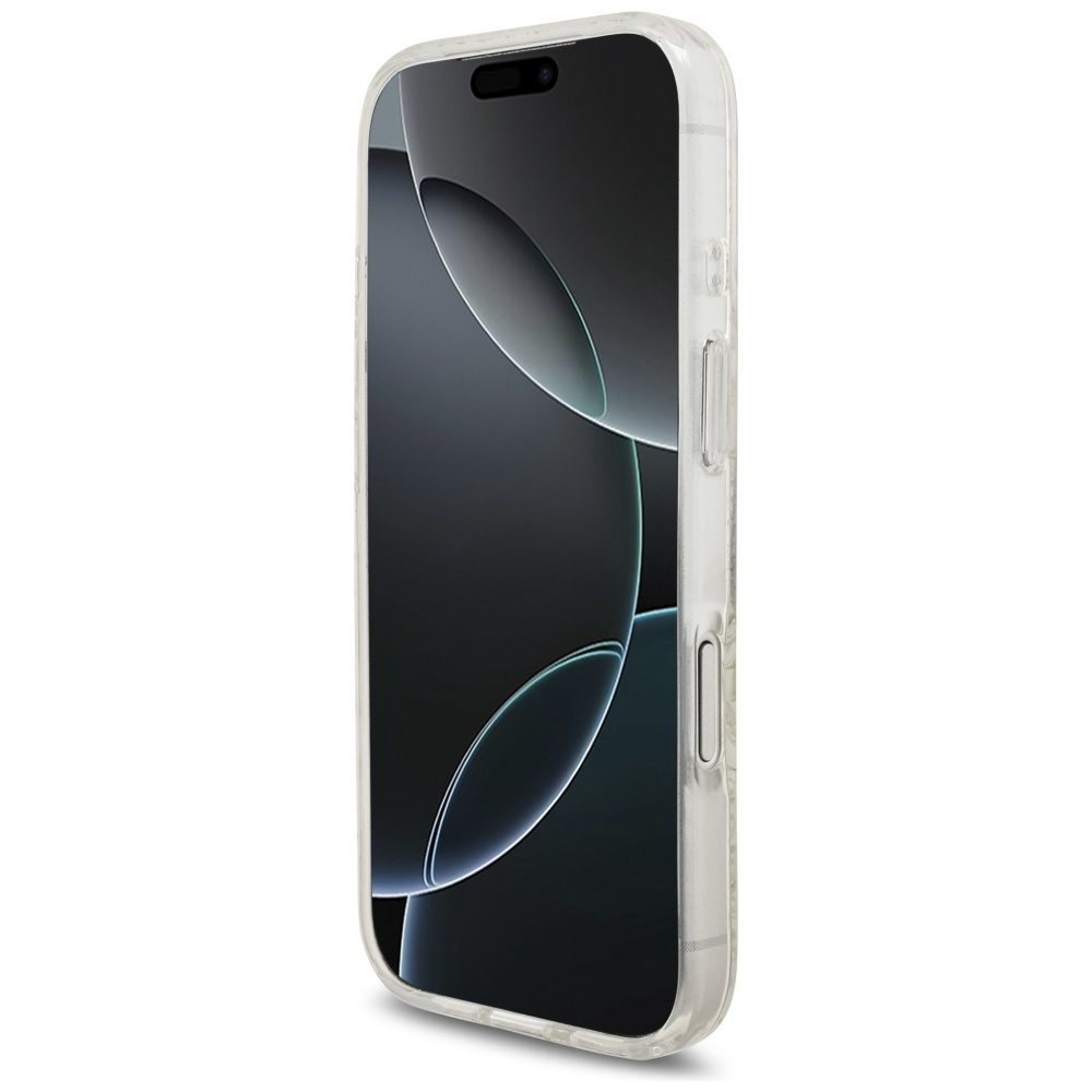 Guess Case Magsafe IML Case Flowers Electroplated Allover With Beads Strap For iPhone 17 Pro White