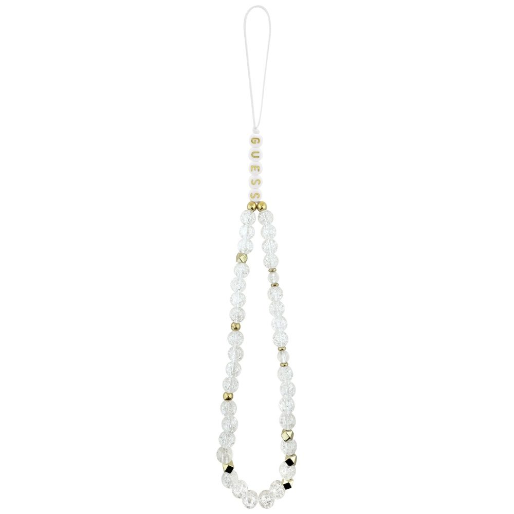 Guess Case Magsafe IML Case Flowers Electroplated Allover With Beads Strap For iPhone 17 Pro Max White