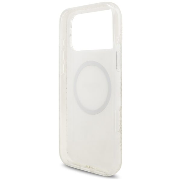 Guess Case Magsafe IML Case Flowers Electroplated Allover With Beads Strap For iPhone 17 Pro Max White