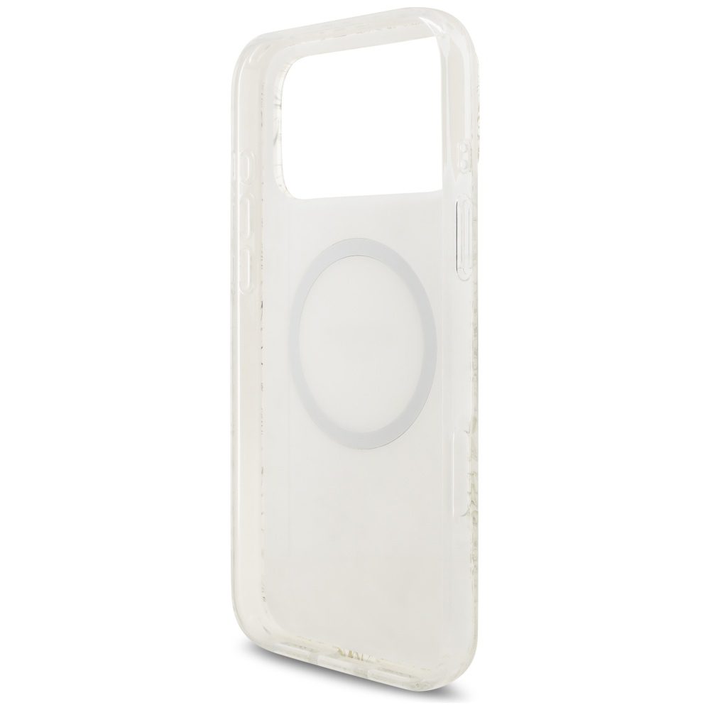 Guess Case Magsafe IML Case Flowers Electroplated Allover With Beads Strap For iPhone 17 Pro Max White