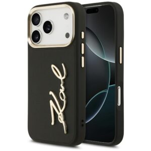 Karl Lagerfeld case PU leather case with Karl script logo and metal camera buttons for iPhone 17 Pro beige
