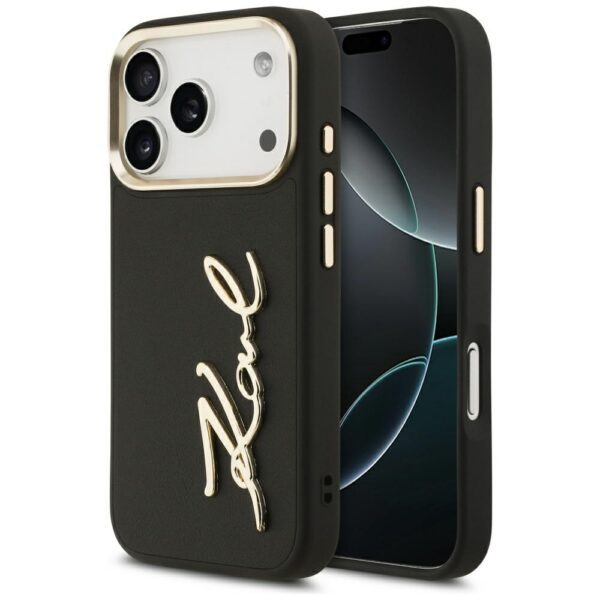 Karl Lagerfeld case PU leather case with Karl script logo and metal camera buttons for iPhone 17 Pro beige