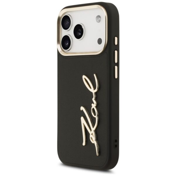 Karl Lagerfeld case PU leather case with Karl script logo and metal camera buttons for iPhone 17 Pro beige