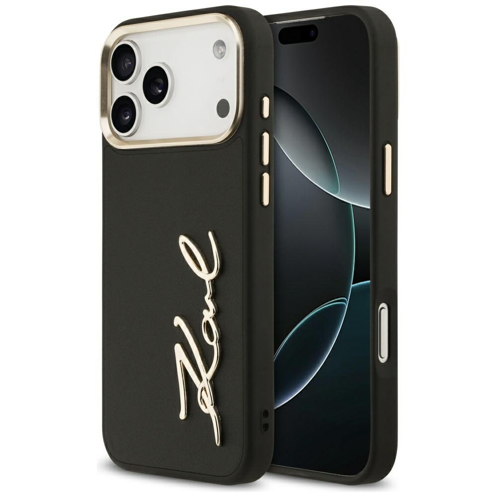 473585_oryg Karl Lagerfeld case PU leather case with Karl script logo and metal camera buttons for iPhone 17 Pro Max beige