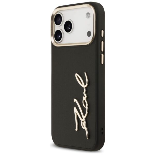 Karl Lagerfeld case PU leather case with Karl script logo and metal camera buttons for iPhone 17 Pro Max beige