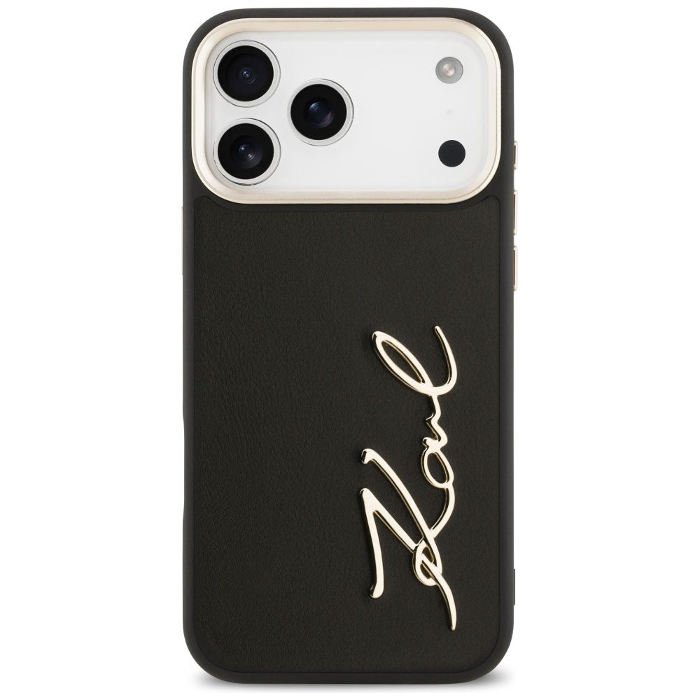 473587_oryg Karl Lagerfeld case PU leather case with Karl script logo and metal camera buttons for iPhone 17 Pro Max beige