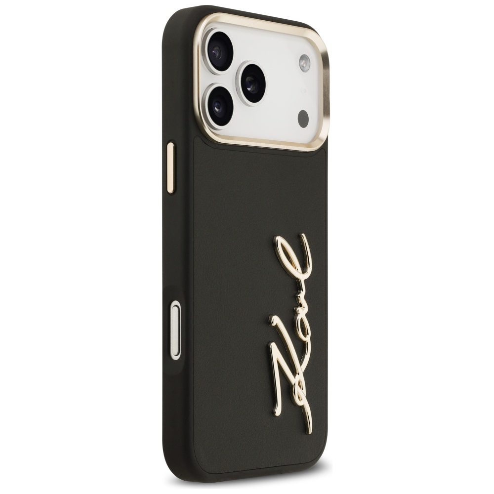 473588_oryg Karl Lagerfeld case PU leather case with Karl script logo and metal camera buttons for iPhone 17 Pro Max beige