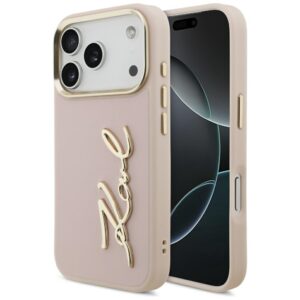Karl Lagerfeld case PU leather case with Karl script logo and metal camera buttons for iPhone 17 Pro black