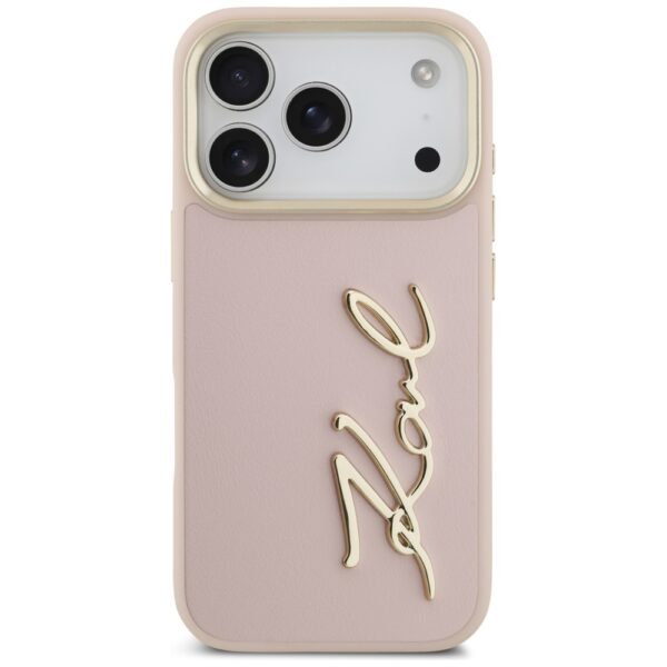 Karl Lagerfeld case PU leather case with Karl script logo and metal camera buttons for iPhone 17 Pro black