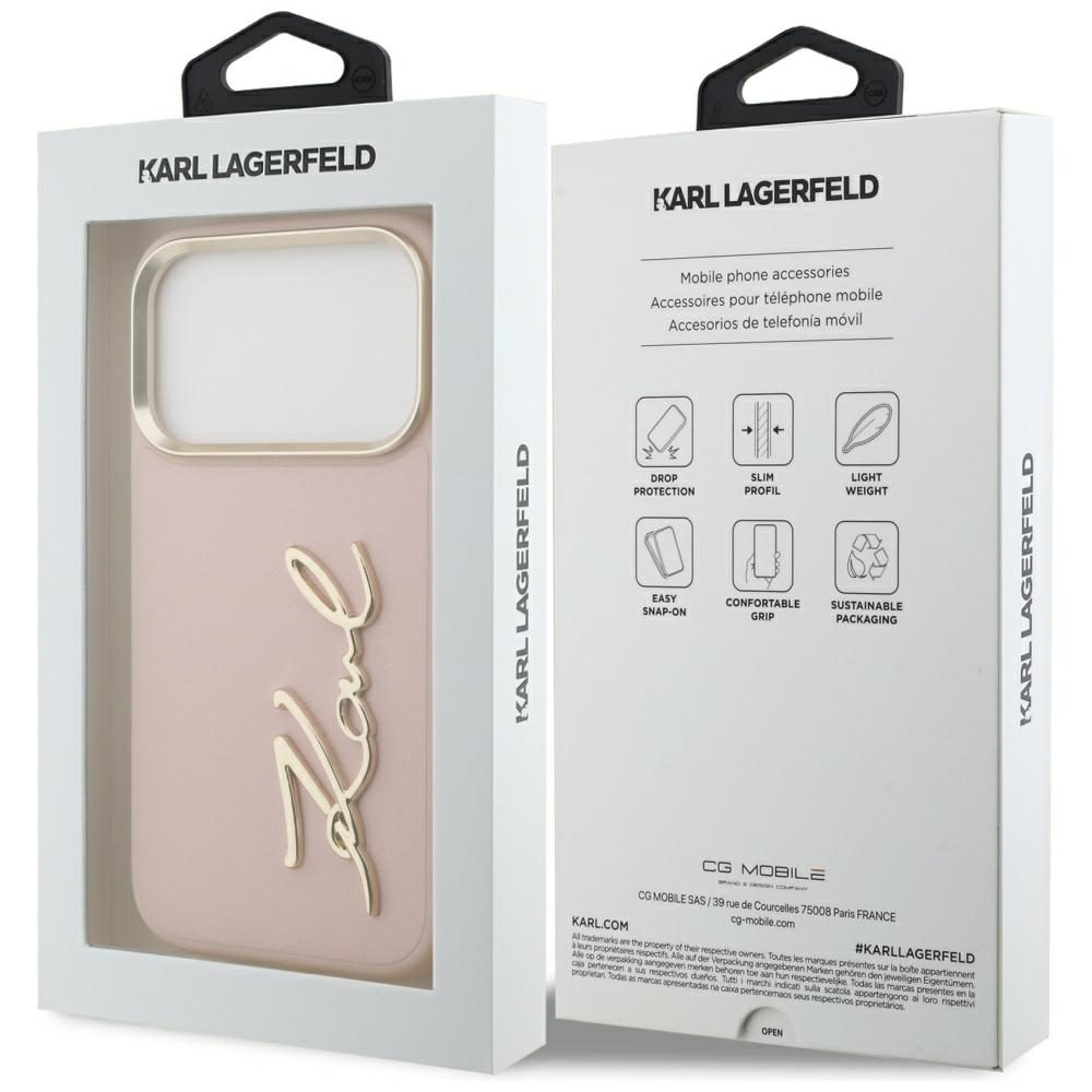 Karl Lagerfeld case PU leather case with Karl script logo and metal camera buttons for iPhone 17 Pro black