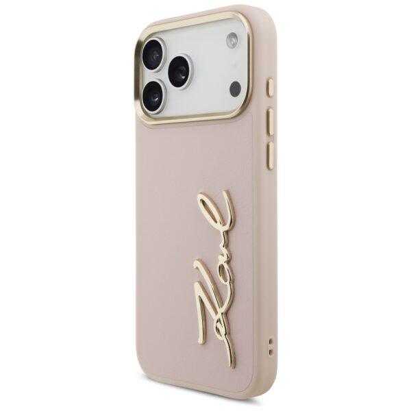 Karl Lagerfeld case PU leather case with Karl script logo and metal camera buttons for iPhone 17 Pro Max black