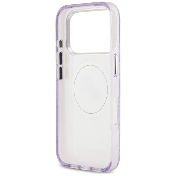 Karl Lagerfeld case Magsafe IML glitter case metal camera frame and buttons Karl and Choupette heads on KL repeated logo for iPhone 17 Pro black