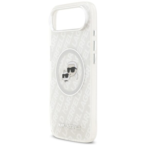 473686_oryg Karl Lagerfeld case Magsafe IML glitter case metal camera frame and buttons Karl and Choupette heads on KL repeated logo for iPhone 17 Air grey