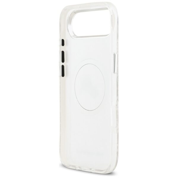 473687_oryg Karl Lagerfeld case Magsafe IML glitter case metal camera frame and buttons Karl and Choupette heads on KL repeated logo for iPhone 17 Air grey