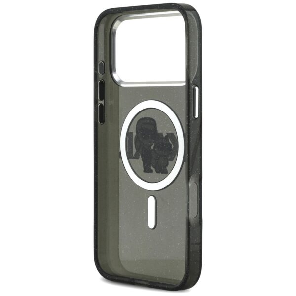 473711_oryg Karl Lagerfeld case Magsafe IML glitter case metal camera frame and buttons Karl and Choupette sketch logo for iPhone 17 Pro Max transparent