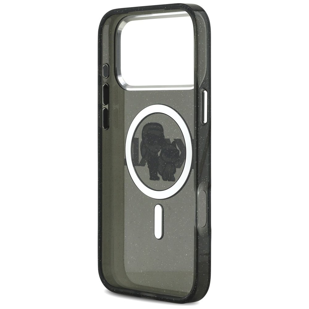 473711_oryg Karl Lagerfeld case Magsafe IML glitter case metal camera frame and buttons Karl and Choupette sketch logo for iPhone 17 Pro Max transparent