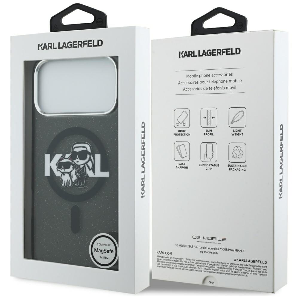 473712_oryg Karl Lagerfeld case Magsafe IML glitter case metal camera frame and buttons Karl and Choupette sketch logo for iPhone 17 Pro Max transparent