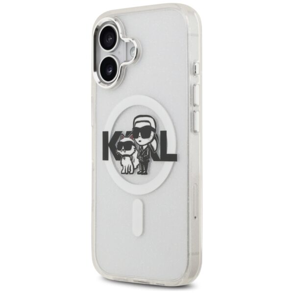 Karl Lagerfeld case Magsafe IML glitter case metal camera frame and buttons Karl and Choupette sketch logo for iPhone 17 black