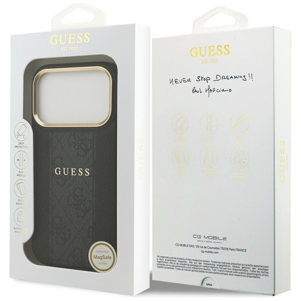 Guess case for iPhone 17 Pro HC MAGSAFE PU W/ 4G PU STRIPE black