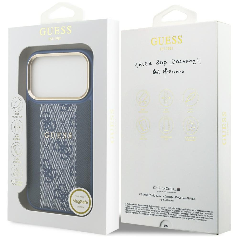 Guess case for iPhone 17 Pro HC MAGSAFE PU W/ 4G PU STRIPE blue