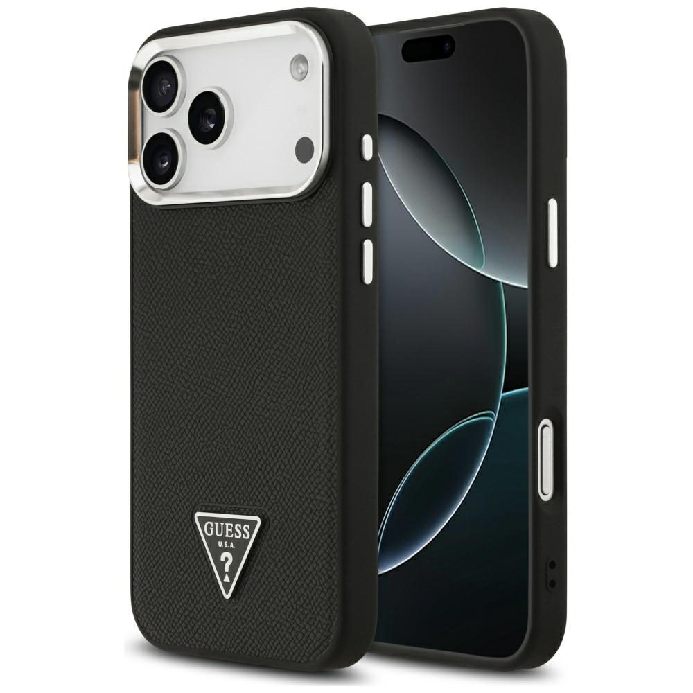 Guess Grained Triangle Logo MagSafe case for iPhone 17 Pro Max black
