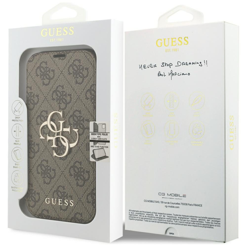 473987_oryg Guess Book 4G Metal Logo case for iPhone 17 Pro brown