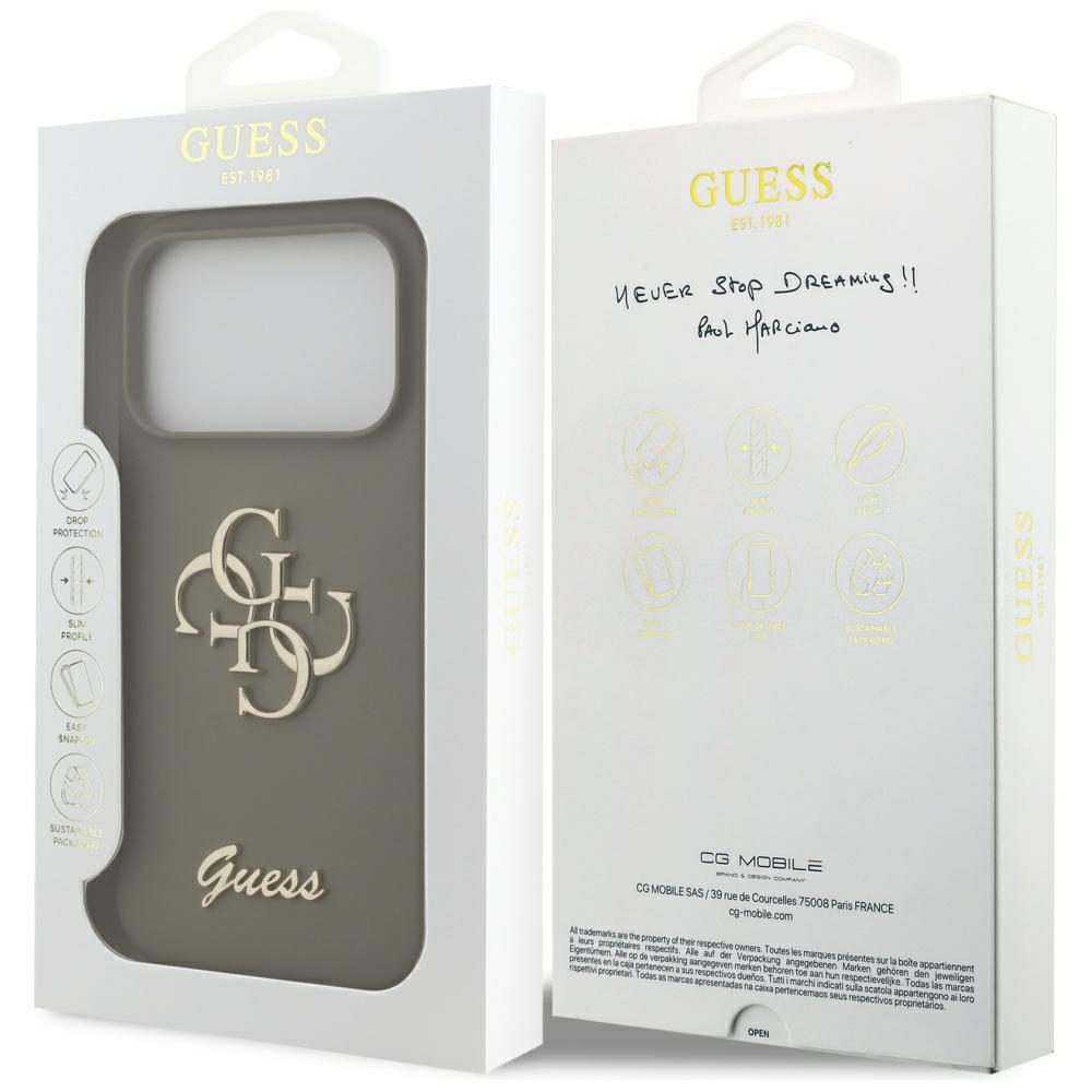 474058_oryg Guess Silicone Big 4G Script case for iPhone 17 Pro Max brown